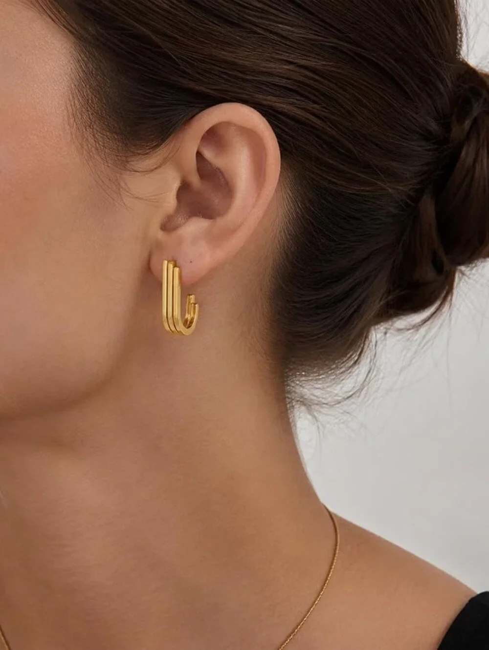 Geometric Gold Stud Earrings, Minimalist Layered U Shape Earrings